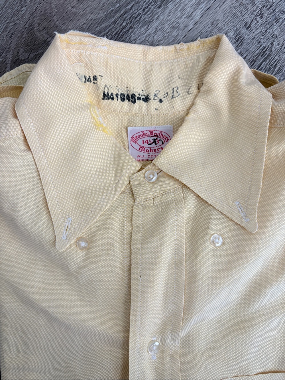 Brooks Brothers Pale Yellow Stamped & Lightly Distressed Button-Down Shirt